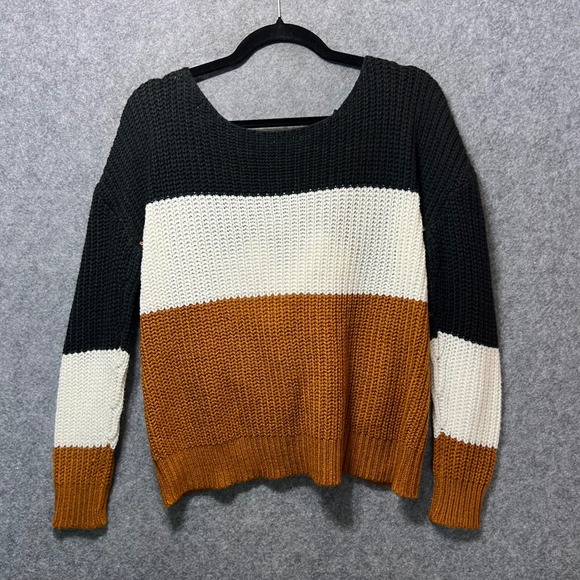 Full Circle Trends Womens Twist Front Color Block Knit Sweater Medium - Picture 6 of 6